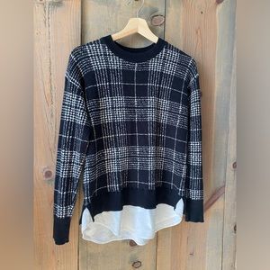 ann taylor black and white plaid sweater with shirt tail size S